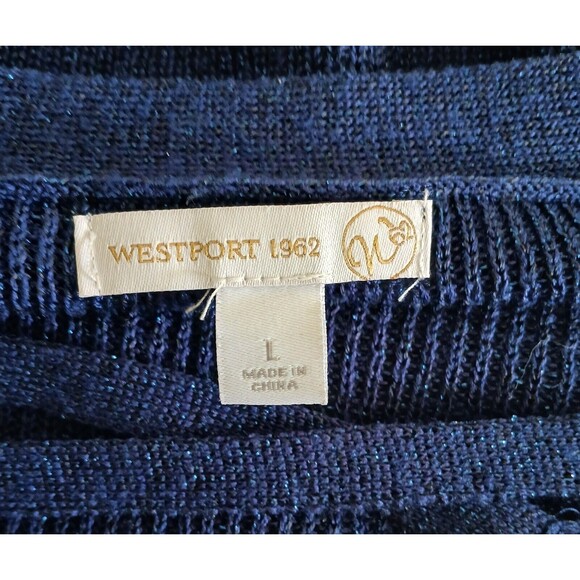 Westport Womens Large Blue Shimmer Criss Cross Front 3/4 Sleeve Tunic Knit Top - Picture 5 of 6